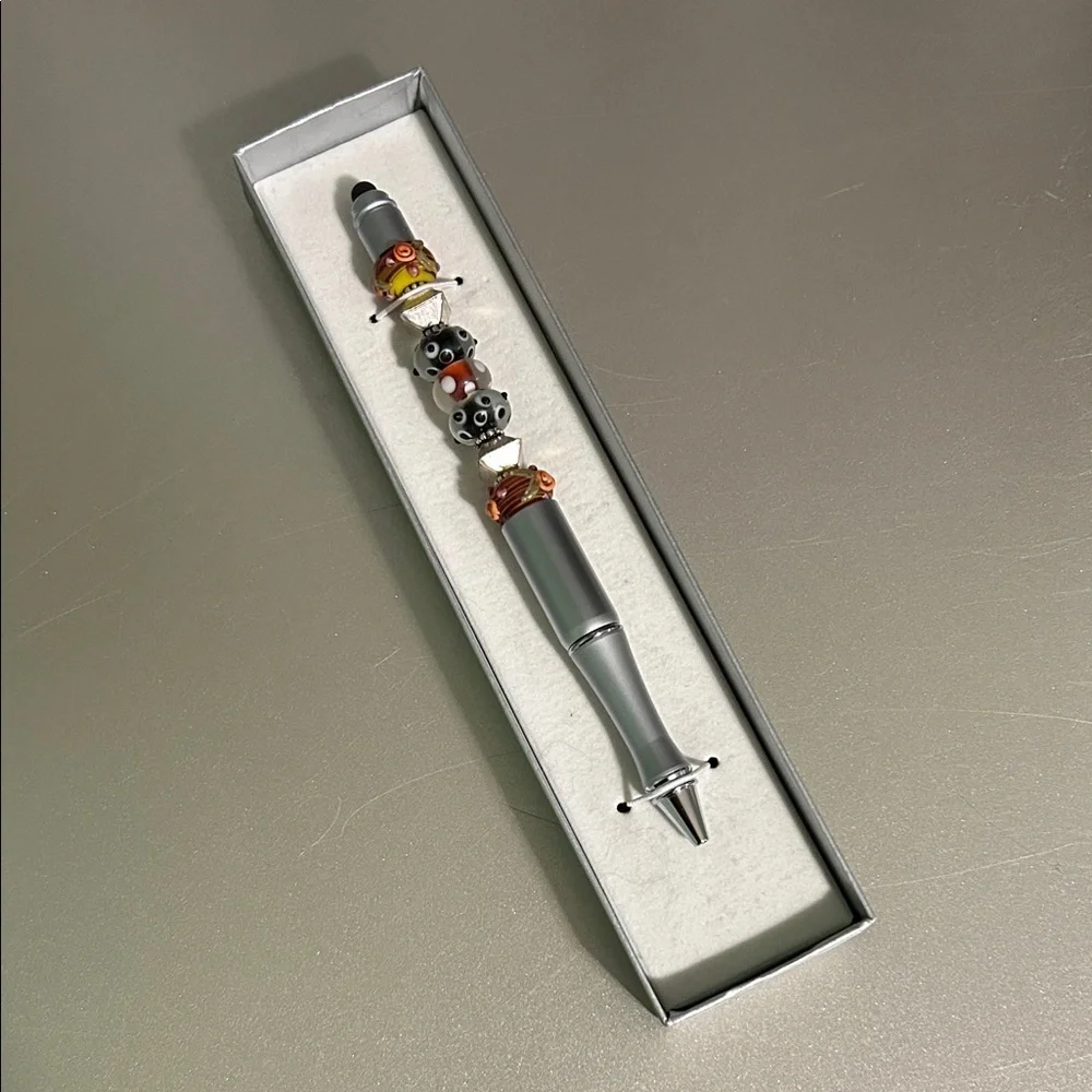 Decorative Gray Pen with Beaded Accents